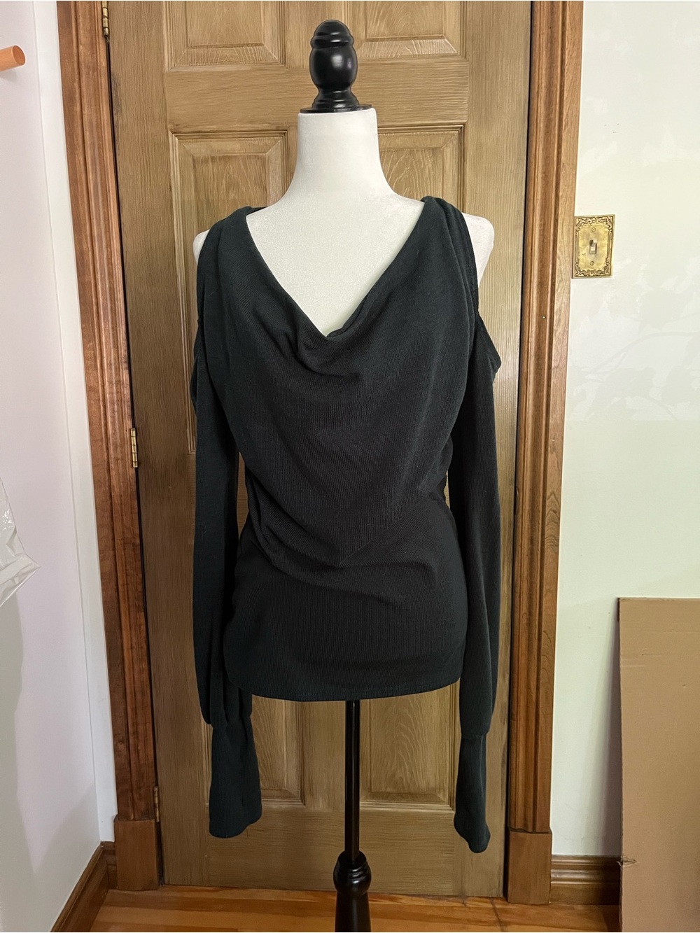 Women's Dark Green Off-the-Shoulder Cowl Neck Sweater